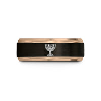 matching couple jewelry – black & rose gold tungsten menorah wedding band