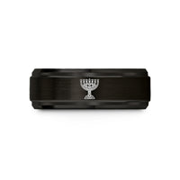 engraved rings for couples – black tungsten menorah wedding band