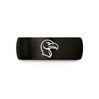 engraved matching rings – black tungsten vulture wedding band