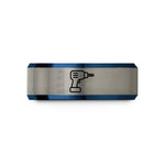 custom jewelry for women – blue & silver tungsten power drill wedding band