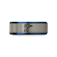 custom jewelry for women – blue & silver tungsten power drill wedding band