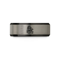 unique presents for couples – black & blue & grey tungsten clipper ship wave wedding band