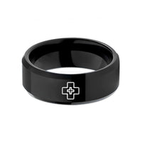 customized rings for men – black tungsten first aid cross wedding band