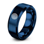 engraved presents for couples – blue tungsten labyrinth path spiral ring