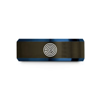 unique presents for him – gunmetal & blue tungsten labyrinth path spiral wedding band