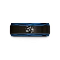 men's tungsten wedding bands – black & blue tungsten honeybee flower wedding band