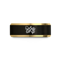 men's tungsten wedding bands – black & gold tungsten honeybee flower wedding band
