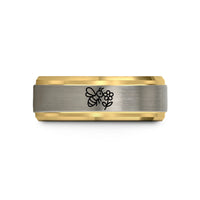 unique tungsten rings him – gold & blue & grey tungsten honeybee flower wedding band