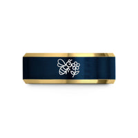 unique tungsten rings him – gold & blue tungsten honeybee flower wedding band
