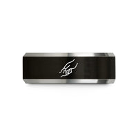 unique wedding bands – black & silver tungsten parent hand wedding band