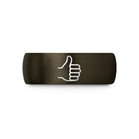 custom him tungsten ring – gunmetal & black tungsten thumbs up wedding band