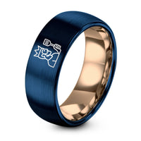 Personalized Wedding Gift for Couple – rose gold & blue tungsten grill king ring