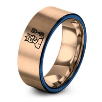 men's tungsten wedding band – rose gold & blue tungsten grill king ring