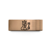 engraved rings for men – rose gold & blue tungsten grill king wedding band
