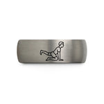 custom couples rings – black & silver tungsten leg pull front wedding band