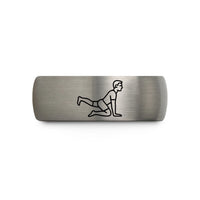 unique wedding ring ideas – blue & gray tungsten leg pull front wedding band
