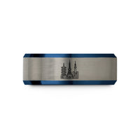 tungsten rings for couples – blue & gray tungsten tokyo skyline wedding band