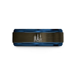 unique rings for wedding – gunmetal & blue tungsten tokyo skyline wedding band
