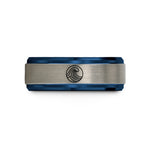 engraved rings for couples – black & blue & silver tungsten wave circle wedding band