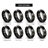 font options for inside engraving on black & silver petra treasury rings