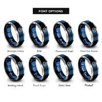 font options for inside engraving on blue & grey petri dish rings