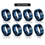 font options for inside engraving on blue petri dish rings