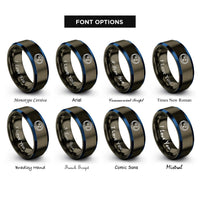 font options for inside engraving on gunmetal & blue petri dish rings