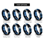 font options for inside engraving on blue & silver phospholipid bilayer icon rings