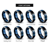 font options for inside engraving on blue & silver phospholipid bilayer icon rings