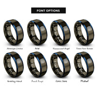font options for inside engraving on gunmetal & blue phospholipid bilayer icon rings