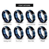 font options for inside engraving on blue & silver pi pie slice rings