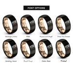 font options for inside engraving on black & rose gold pia colada rings