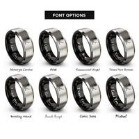 font options for inside engraving on black & gray pianist silhouette rings