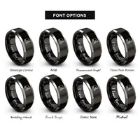 font options for inside engraving on black & grey piano guitar by rings