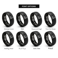 font options for inside engraving on black piano guitar by rings