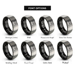 font options for inside engraving on black & grey piano key wrap rings