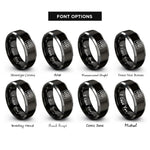 font options for inside engraving on black & silver piano key wrap rings