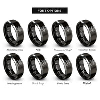 font options for inside engraving on black & silver piano key wrap rings
