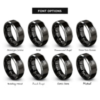 font options for inside engraving on black & gray piano keys rings