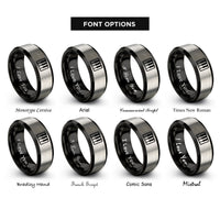 font options for inside engraving on black & silver piano keys rings