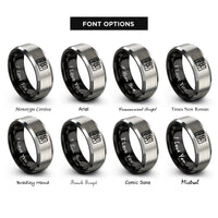 font options for inside engraving on black & silver piano keys rings