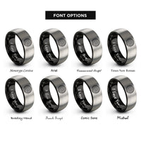 font options for inside engraving on black & grey piano keys rings
