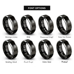 font options for inside engraving on black & grey piano keys rings