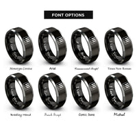 font options for inside engraving on black & grey piano keys rings