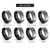 font options for inside engraving on black & grey piano keys rings