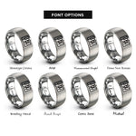 font options for inside engraving on grey piano keys rings