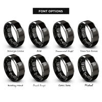 font options for inside engraving on black & grey piano p staff rings