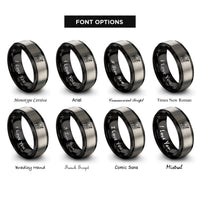 font options for inside engraving on black & grey piano violin keys rings