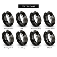 font options for inside engraving on black & grey piano wreath rings