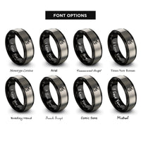 font options for inside engraving on black & gray piccolo snare sticks rings
